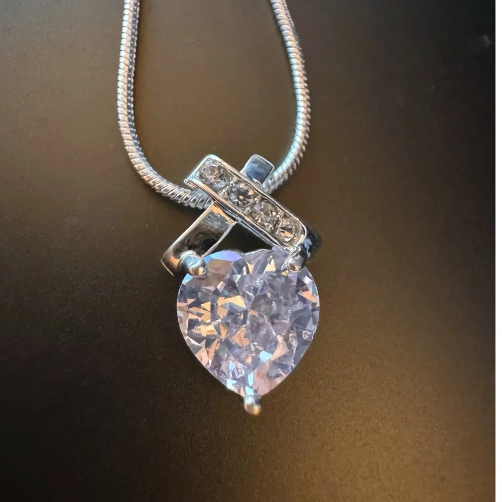 Heart-Cut Swarovski Crystal Infinity Pendant Necklace - Silver